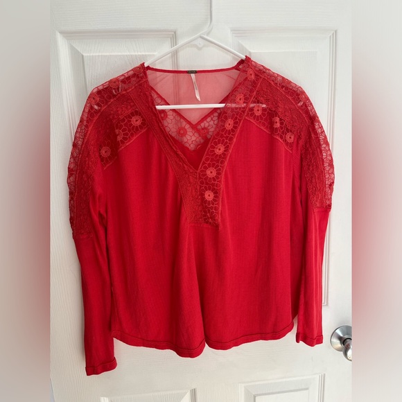 Free People Women’s Red Lola Blouse, Size XS (oversized) Like new - Picture 2 of 8